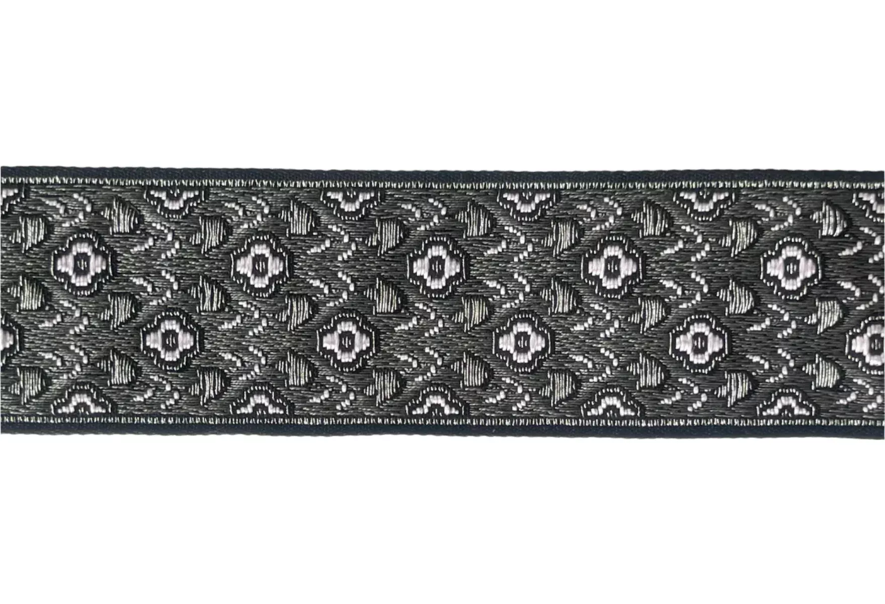 1 1/2″ All-Over Pale Pink Fleurs on Black Woven Ribbon (Made in France)