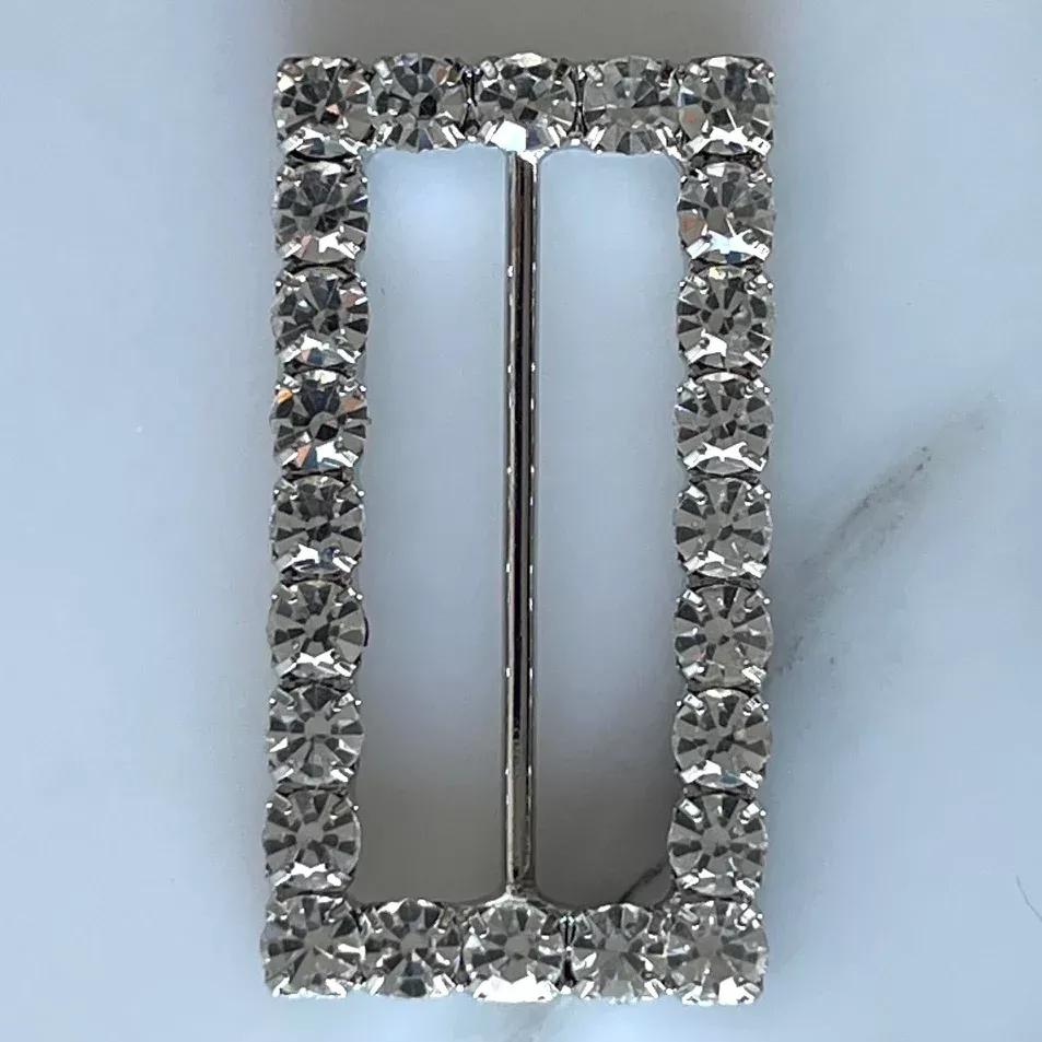 1 1/2″ Clear Rhinestone & Silver Rectangular Metal Buckle
