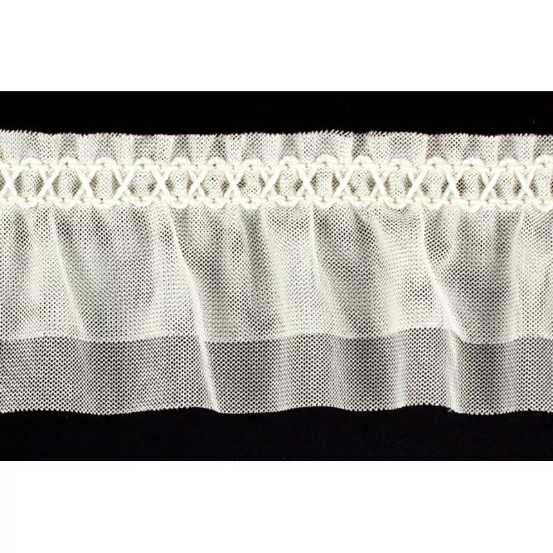 1 1/2″ Ivory Sheer Tricot Tiered Ruffled Elastic (Made in England)