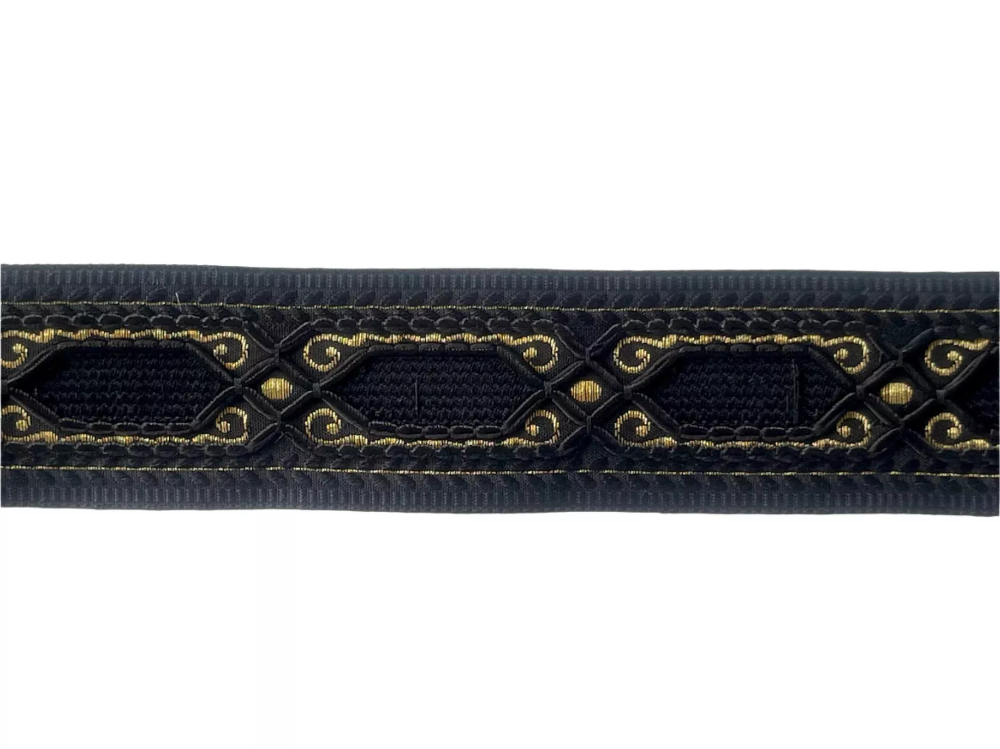 1 1/2″ Onyx Medallions Metallic Gold Brocade Ribbon (Made in France)