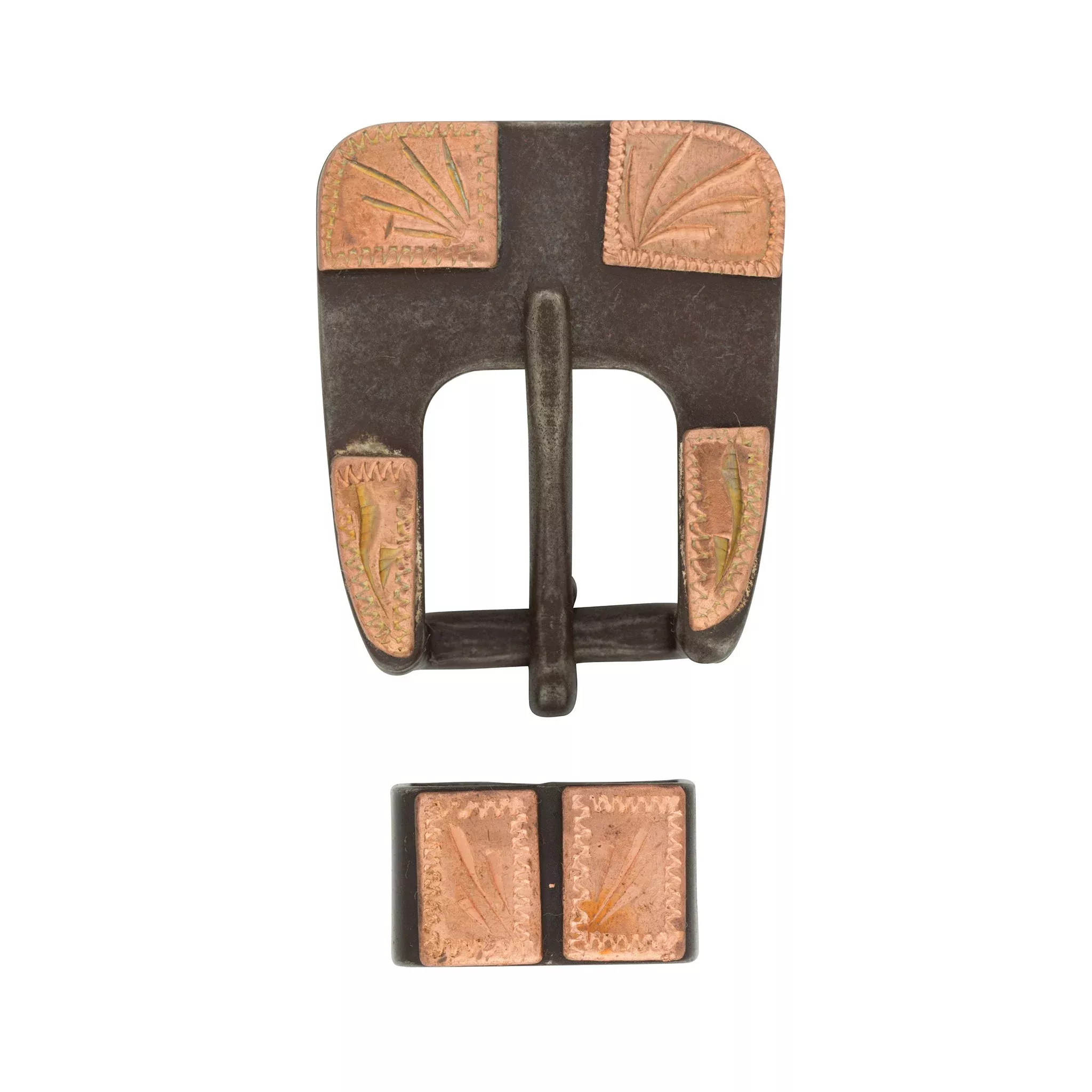 #1861 Square Heel Buckle & Loop Set, Buffed Brown Steel, 5/8″