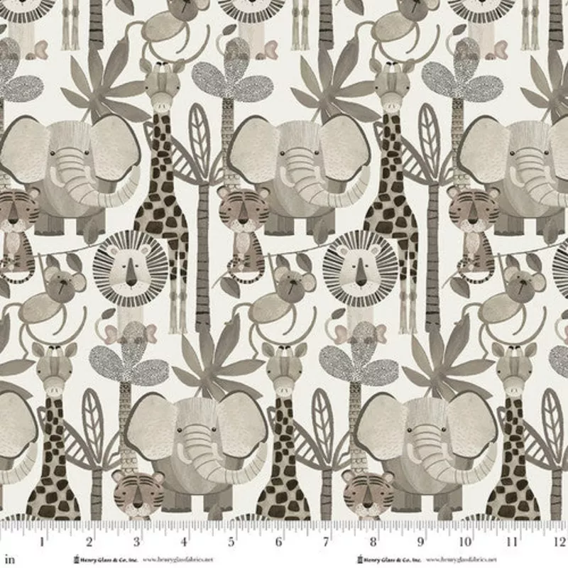Fabric Henry Glass Cream Jungle Animals Jungle Romp Minky by the Quarter Yard 2246MK-49