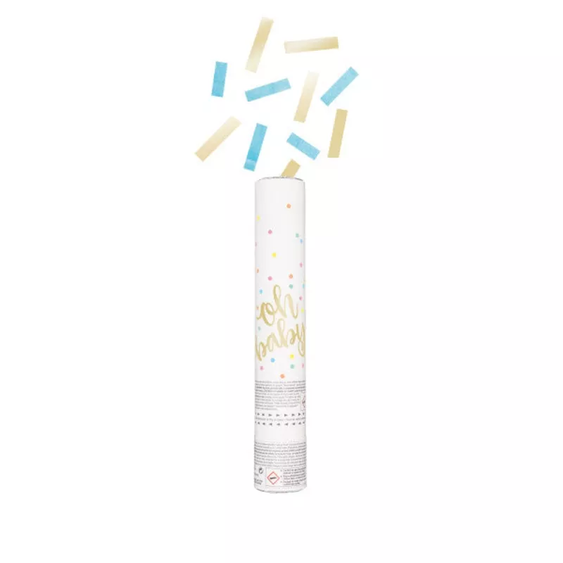 “Hello Baby” Blue and Gold Confetti Cannon, 30cm